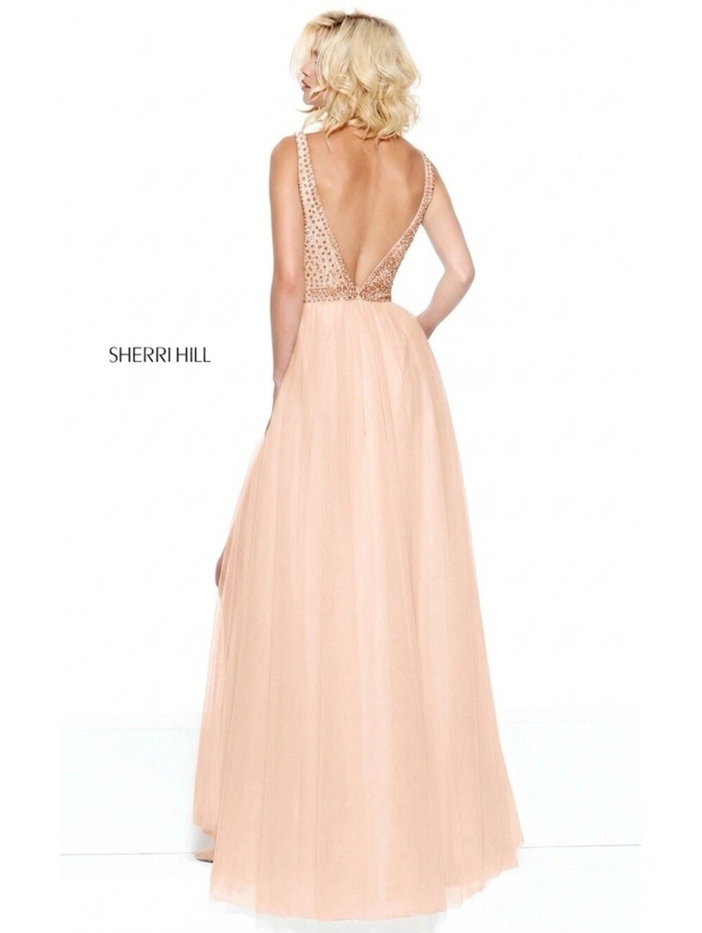 Sherri Hill Sz 4 Prom Pageant Blush Pink Beaded Chiffon A-Line Gown Homecoming - Picture 2 of 6